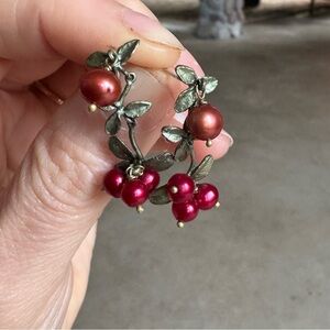 Michael Michaud Cranberry Dangle Red and Green Stud Earrings | Nature Jewelry